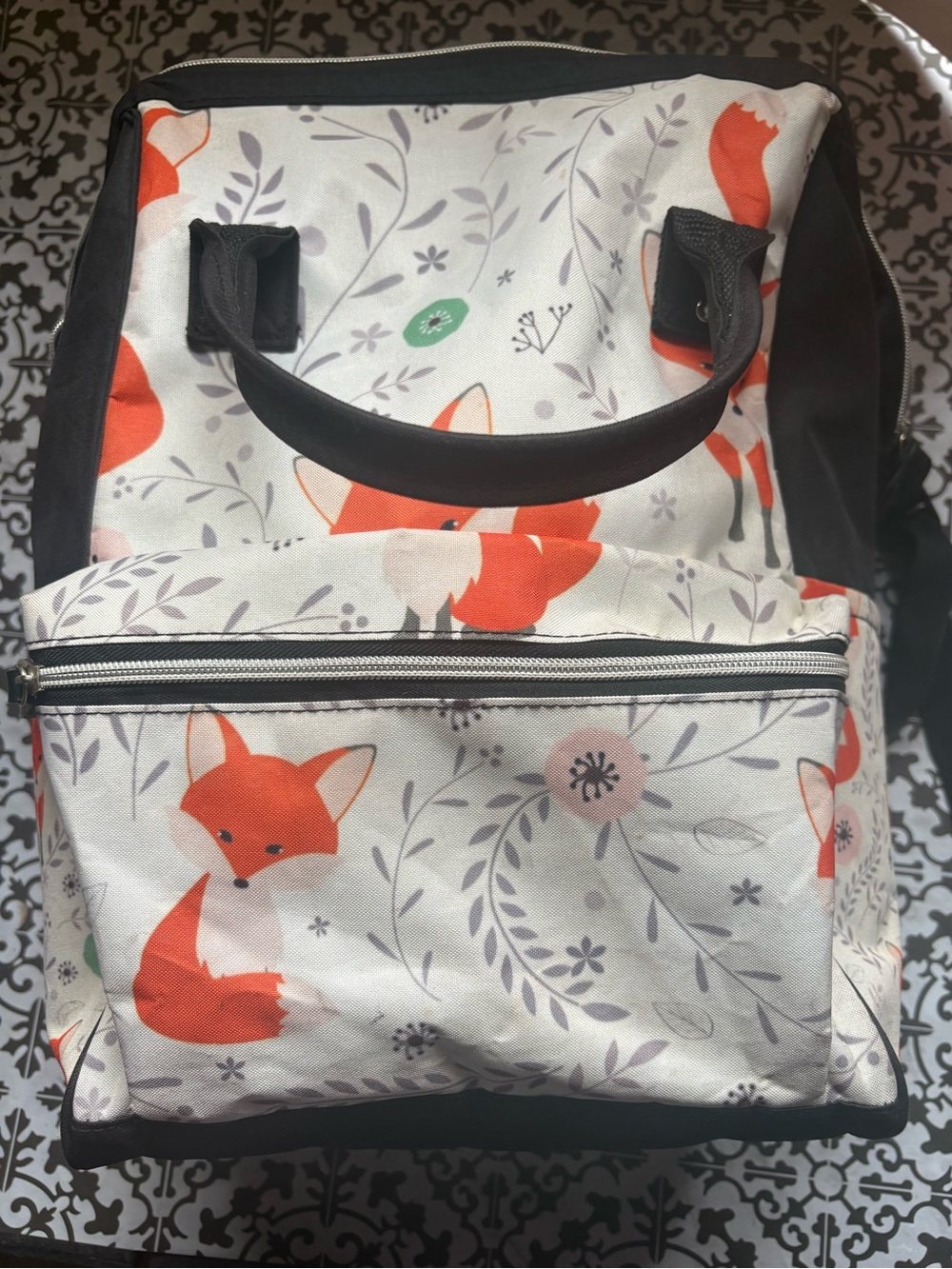 Fox Print Women’s Canvas Backpack Tote - diaper bag